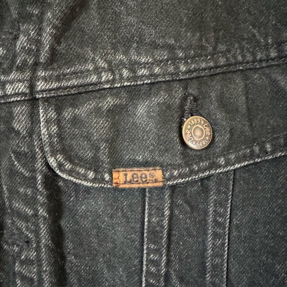Vintage Lee Jean Jacket Stormrider Black Denim Coat Blanket Lined Mens Medium - Picture 2 of 8